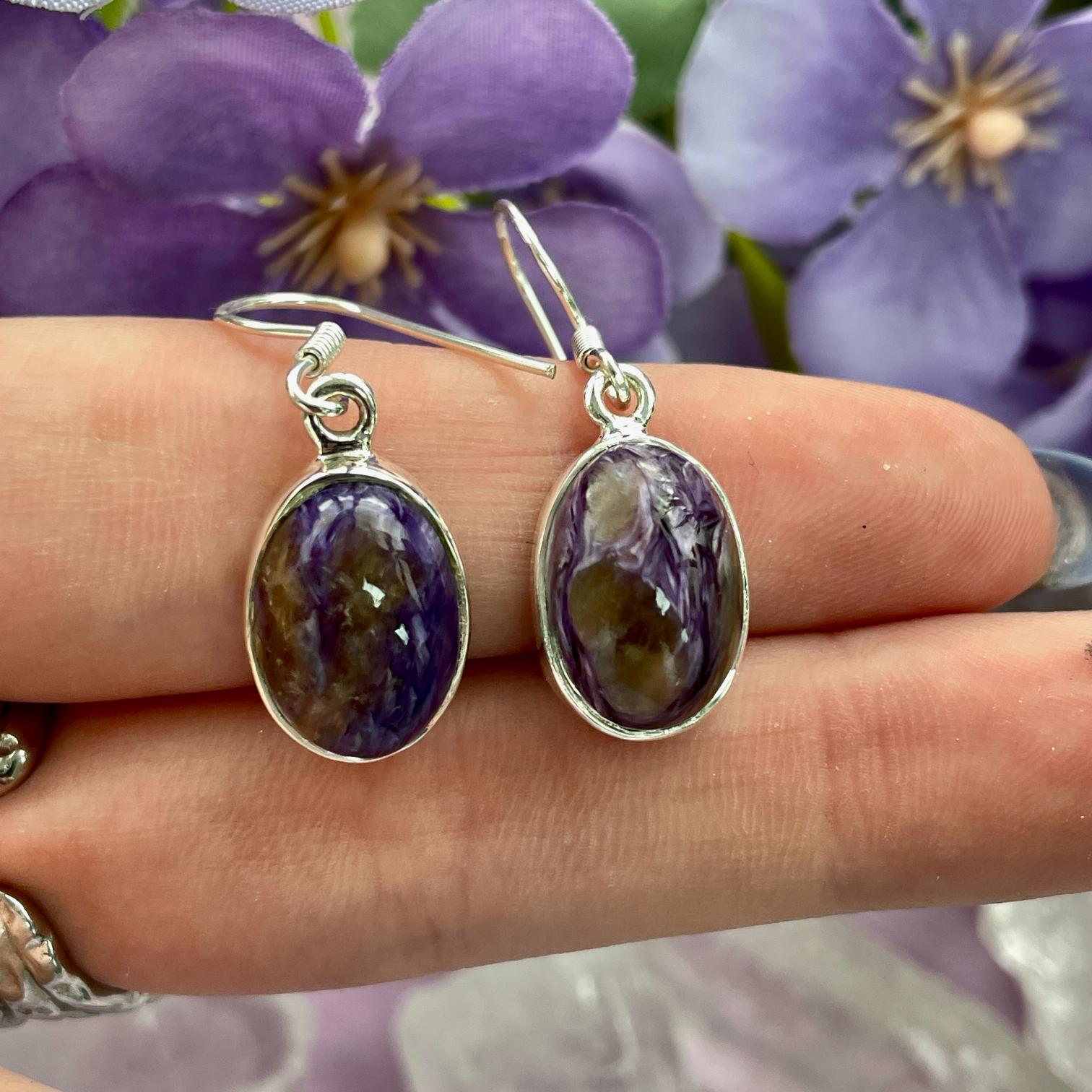 Sterling Silver Earrings - Charoite - 01 Sterling Silver Earrings - Charoite - 01
